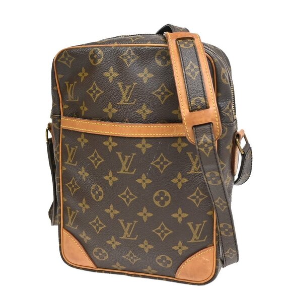 LOUIS VUITTON Logo Danube MM Shoulder Bag Monogram Leather Brow - Picture 1 of 5